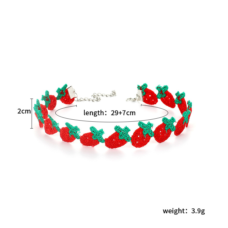 Japanische Kindliche Süße Frucht Polyester Halskette Choker Erdbeer Kurze Halskette All-match Schlüsselbein Kette Halsband Kragen Frauen display picture 10