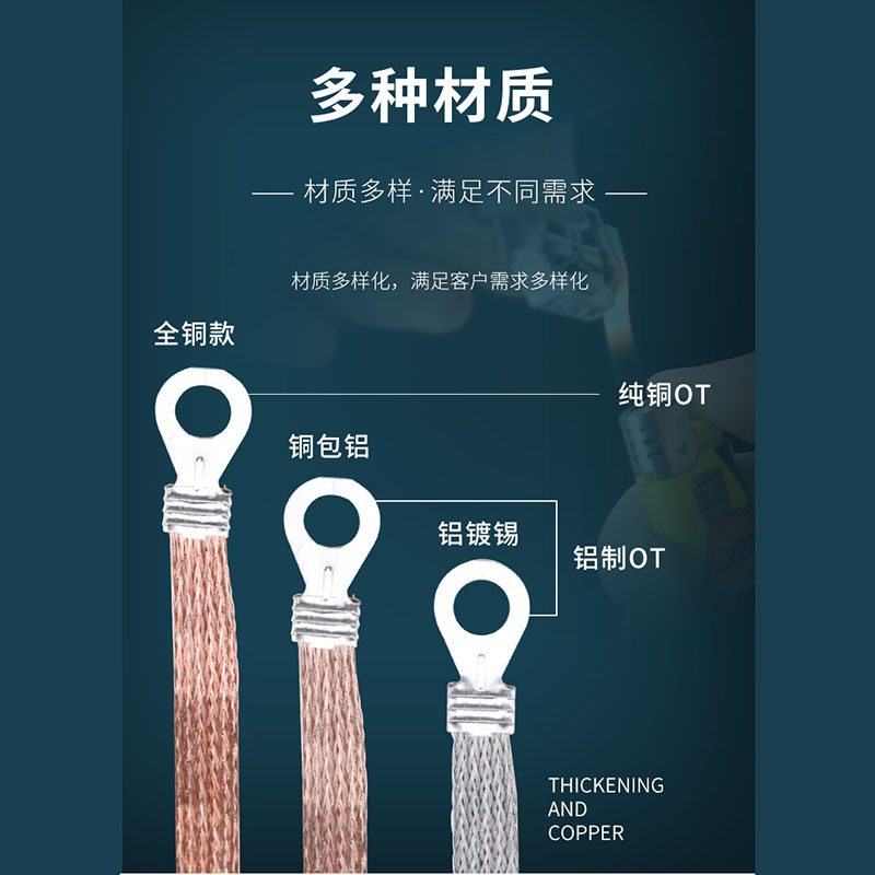 Busbar grounding wire 2.5/4/6mm copper woven flat wire for electrical cabinet distribution cabinet through-door lightning protection cross-grounding connection wire
