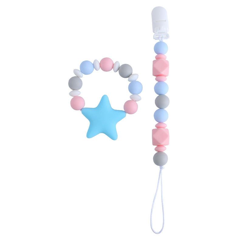 Bebé clip de chupete de plástico bebé calmante de silicona estrella de cinco puntas pulsera molar chupete cadena Amazon nuevo
