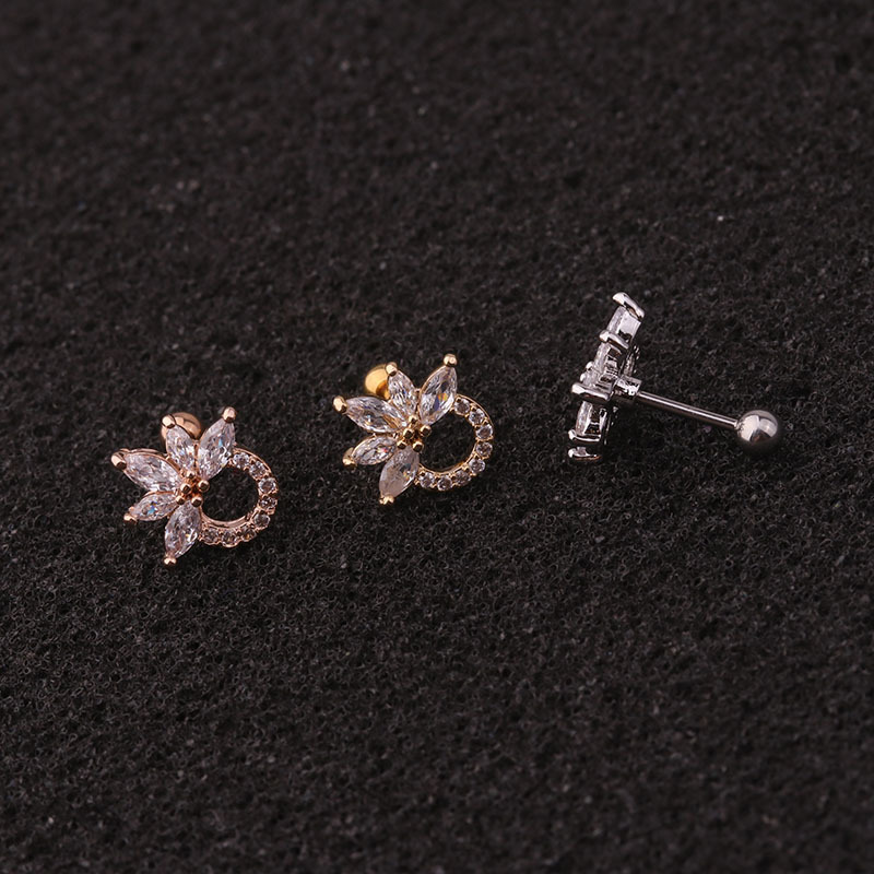 Ear Cartilage Rings & Studs Lady Flower 316 Stainless Steel  Copper Zircon display picture 8