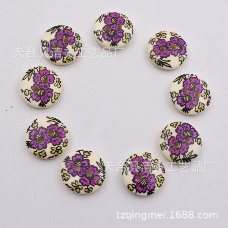 15mm pintado impreso botón madera decorativo impreso Bowl hebilla/Pan hebilla 100 un paquete