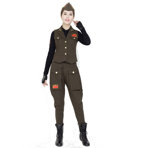 Sailor dance costume female vest military green flag classic square dance team stage performance clothing vest top