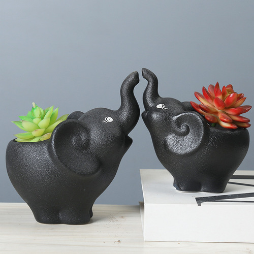 Simple white creative succulents animal elephant flower pot supply Amazon zakka combination ceramic flower pot