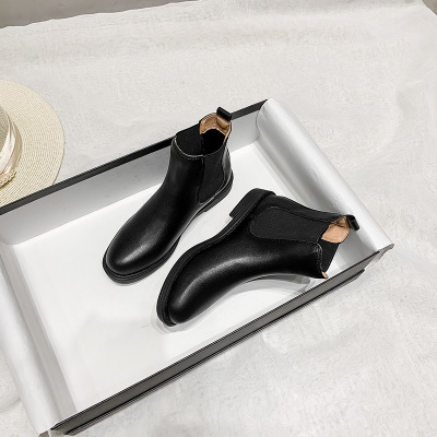 2019 new pattern Winter Shoes Martin British style Round Low-heel Women's Boots And bare boots Flat bottom Women boots