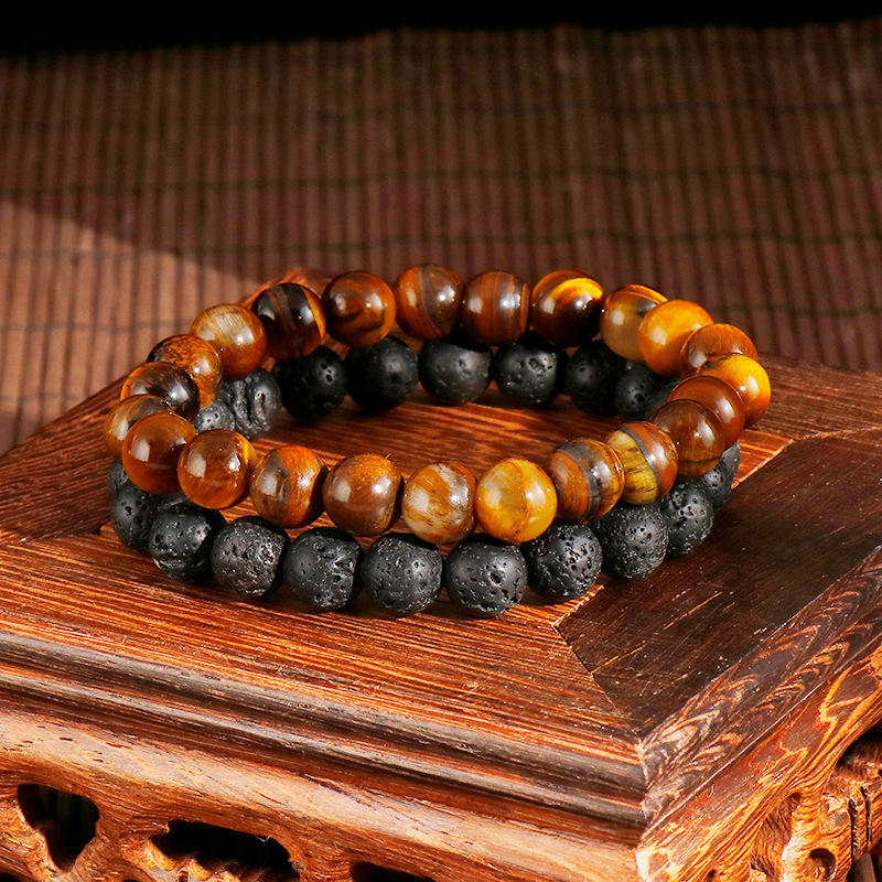retro black agate tiger eye yoga energy turquoise beaded bracelet wholesale