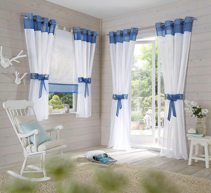 Foreign trade genuine goods curtain with lace-up high density Teflon ring simple window screen vertical contrast color stitching curtain