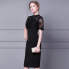 Slim waist lace Hepburn little black skirt