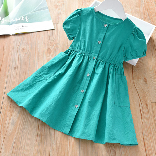 Girls' Summer  New Style Dress with Petticoat for Babies - Plain Color Princess Dresses for Children - Short Sleeve Skirts