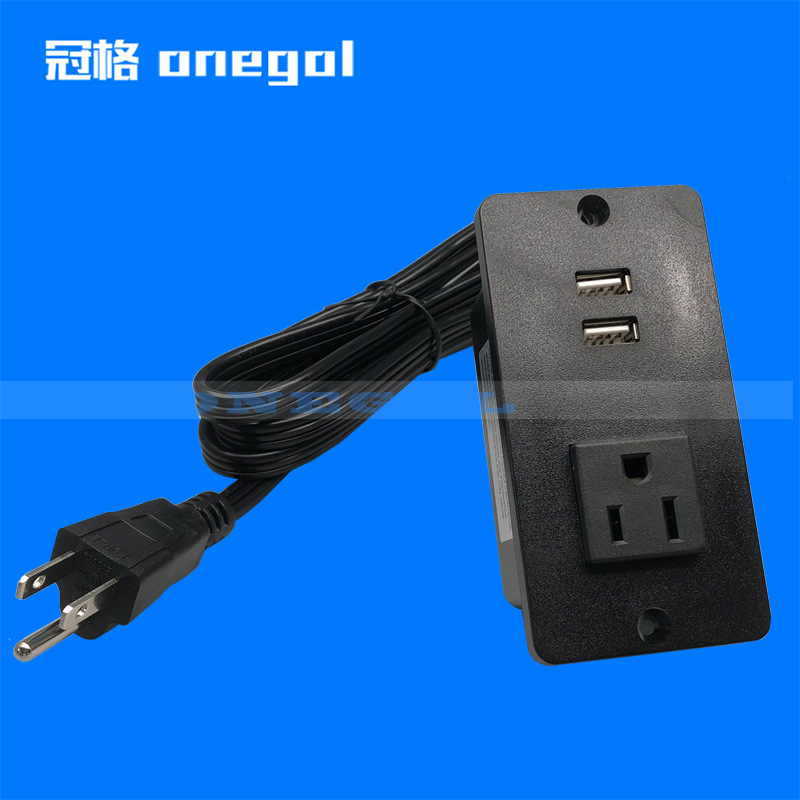 美规床头柜插座 带认证美式USB带线办公家具插座暗装式书桌嵌入式