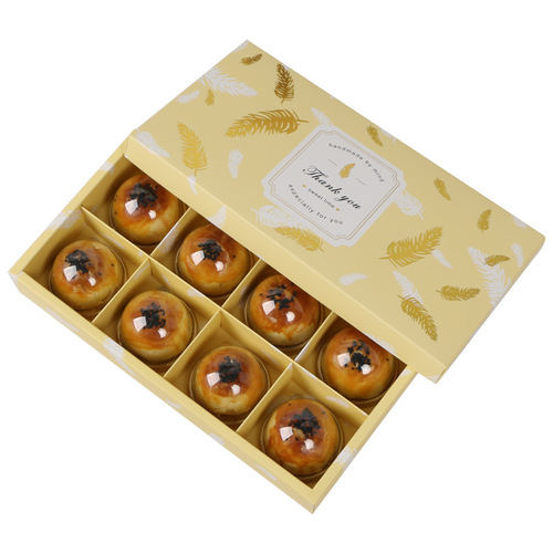 Long strip of 4/8 gilded feather Mid-Autumn snowskin mooncake packaging box gift box heaven and earth cover baked egg yolk cake box