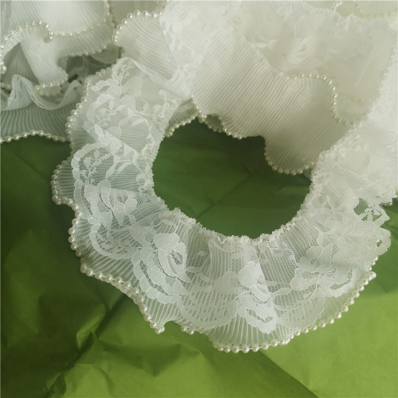6 cm wide double-layer chiffon lace pleated fake collar with beaded…