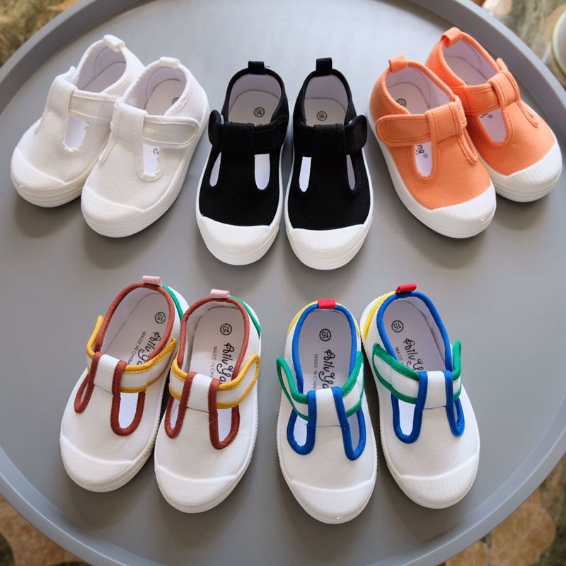 Children's Canvas Shoes with "X" Strap, Korean Style, Spring and Summer, White, Unisex, for 2-8 Years Old