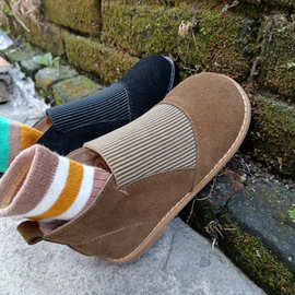 韩国工厂定制新品儿童皮靴复古绿真皮女童单靴秋冬一脚蹬矮靴