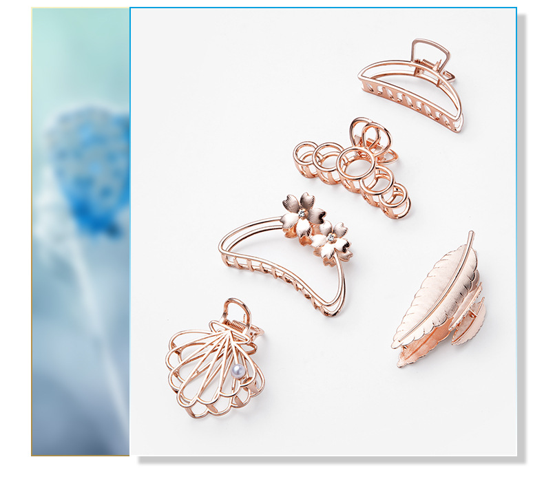 37g Weight Headwear Classification Birthday Occasion Alloy Material Women'S Gender Fashion Style Geometric Shell Flower Big Catch Metal Hair Clip 8