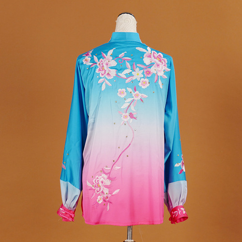 Tai chi clothing chinese kung fu uniforms Blue rose red transition embroidery training clothes