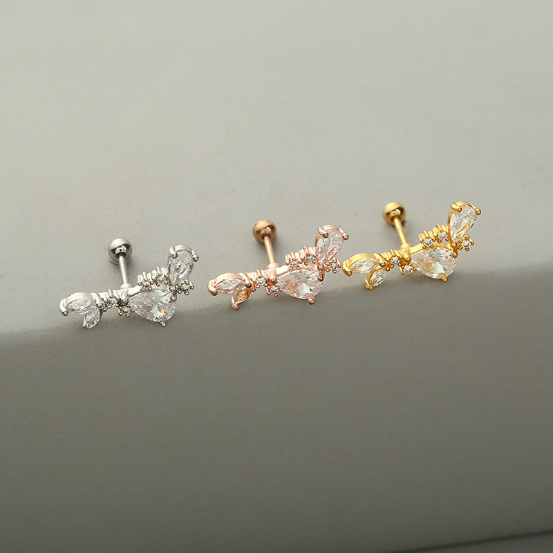 Fashion Solid Color Copper Ear Studs Inlay Zircon Copper Earrings 1 Piece