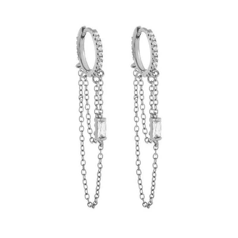 Européen Et Américain Entrée Lux Sterling Argent Aiguille Ins Chaîne Gland Conception Légèrement Incrusté Avec Diamant Earclip Boucles D'oreilles Tous-match Boucles D'oreilles Pour Les Femmes display picture 3