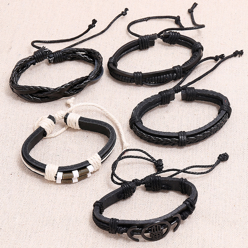 hot-selling  retro woven cowhide bracelet diy combination  bracelet