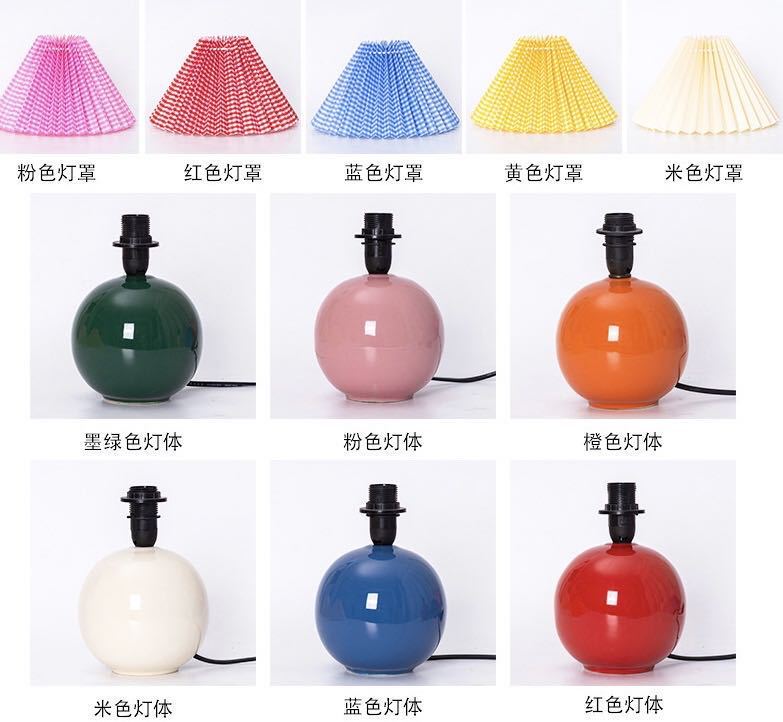 Factory Direct Sales Ceramic Lamp Base Retro Pleated Fabric Lampshade Home Living Room Bedroom Bedside Atmosphere Table Lamp
