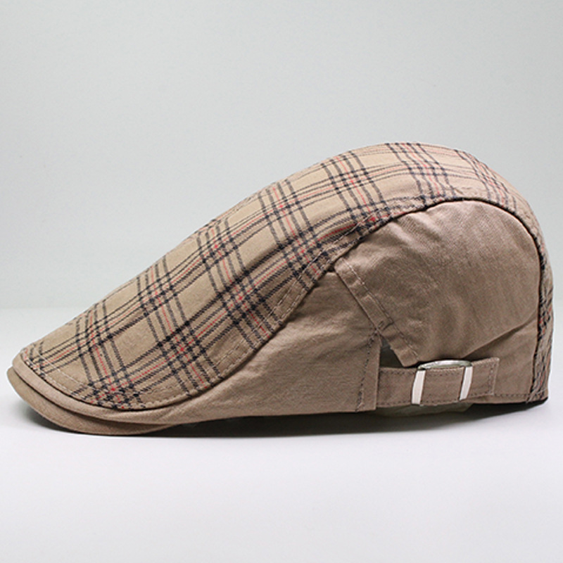 Karierte Baskenmütze für Herren, farbig, lässig, Entenzunge, modischer Baumwoll-Sonnenschutz und Sonnenschutz-Malerhut_voghion.com