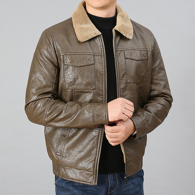2020秋冬新款男士皮衣加绒PU皮翻领机车外套时尚休闲皮夹克男潮