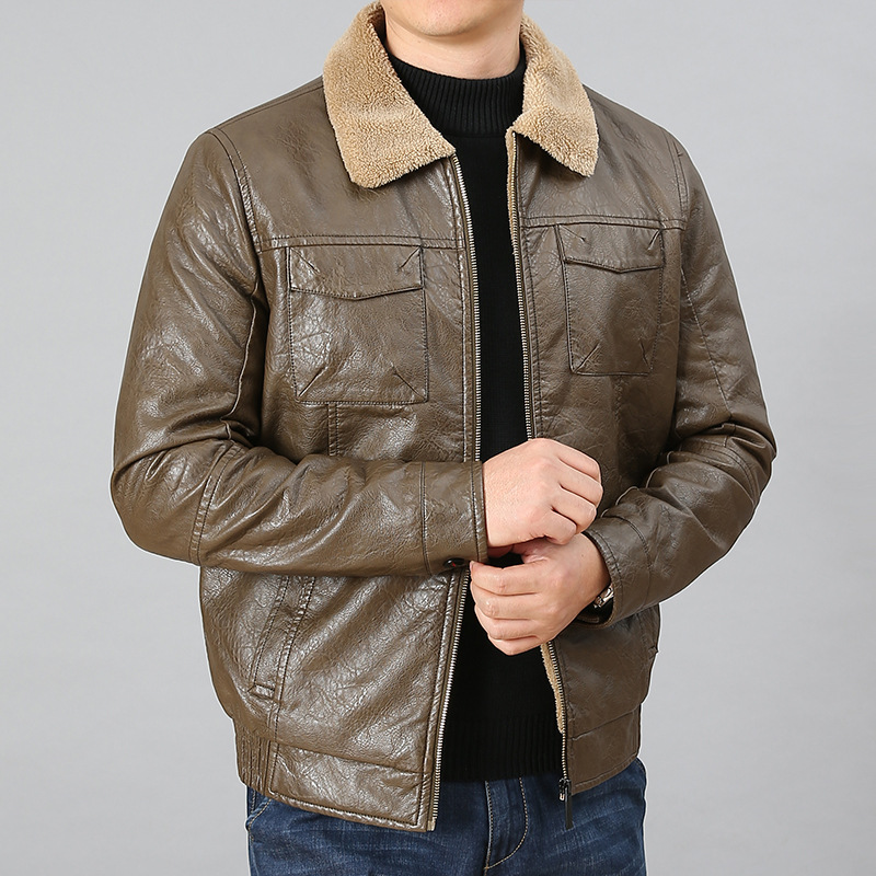 2020秋冬新款男士皮衣加绒PU皮翻领机车外套时尚休闲皮夹克男潮