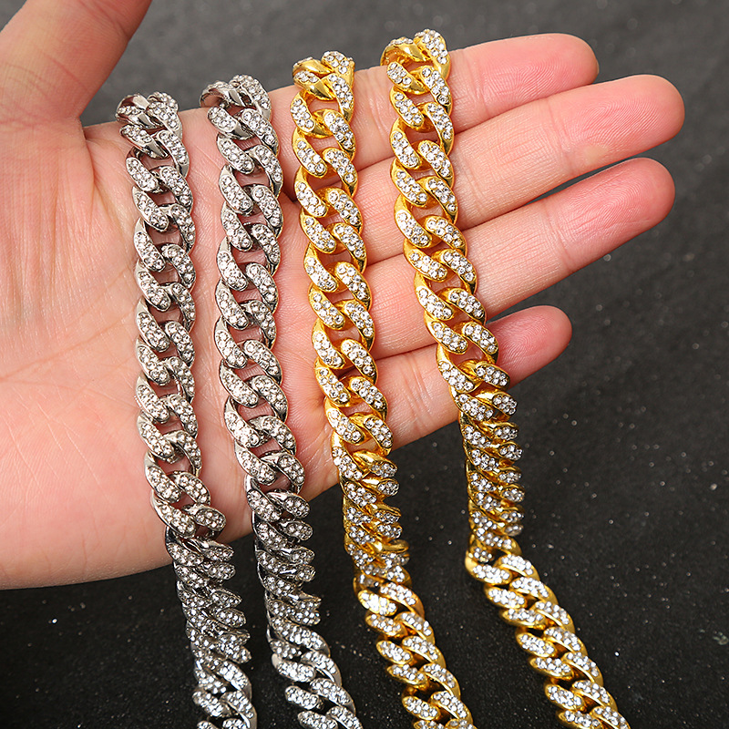 Rhinestones Inlay Material 1 Piece Hip-Hop Geometric Alloy Zinc Alloy Inlay Rhinestones Women's Cuban Link Chain Curb Chain Chain Necklace Anklet Necklace