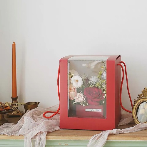 靖凯教师节新款pvc透明橱窗花盒情人节鲜花礼盒花束盒开窗 手提盒