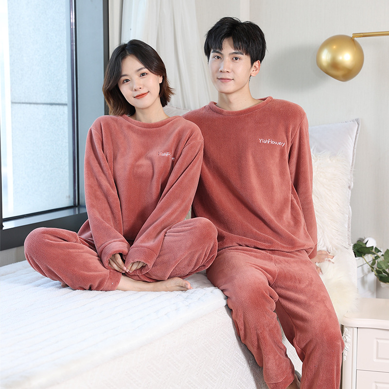 秋冬季新款蜜醬紅珊瑚絨睡衣加絨加厚保暖睡衣睡褲法蘭絨家居服