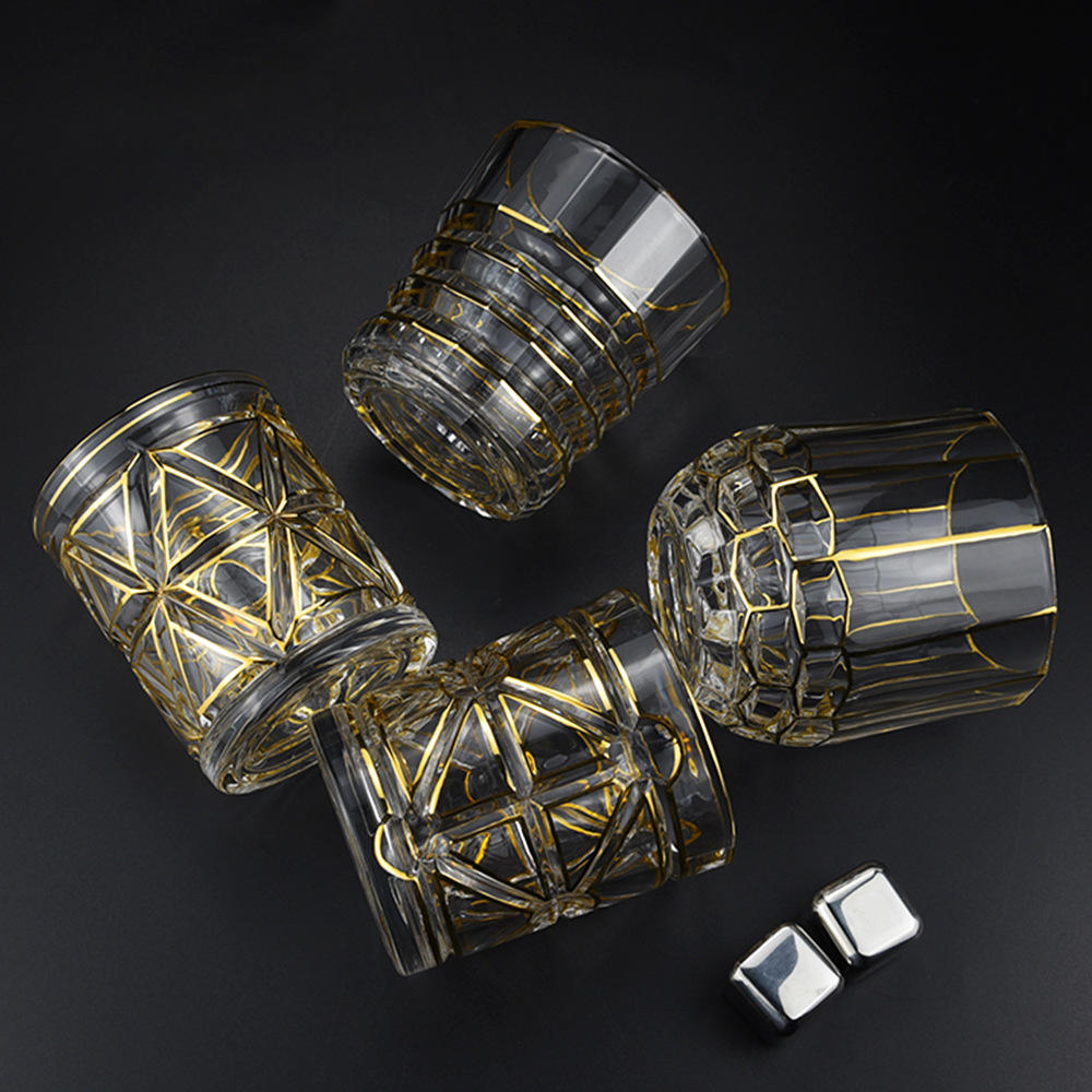 北欧圆柱形轻奢水晶玻璃水杯 商务加厚创意描金果汁杯饮料杯