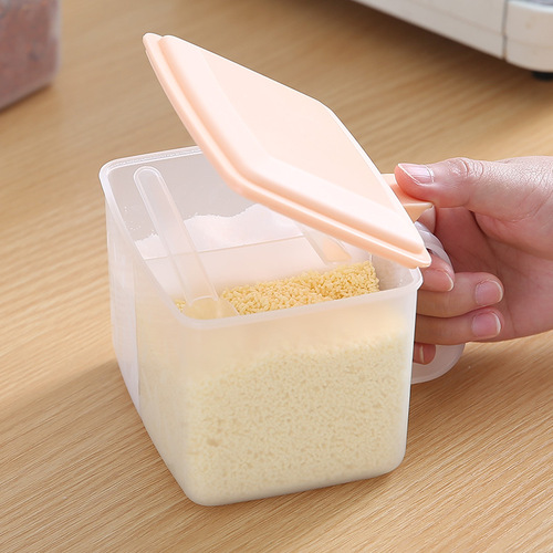 Kitchen seasoning box integrated round seasoning box double-grid seasoning jar with spoon storage seasoning box jar