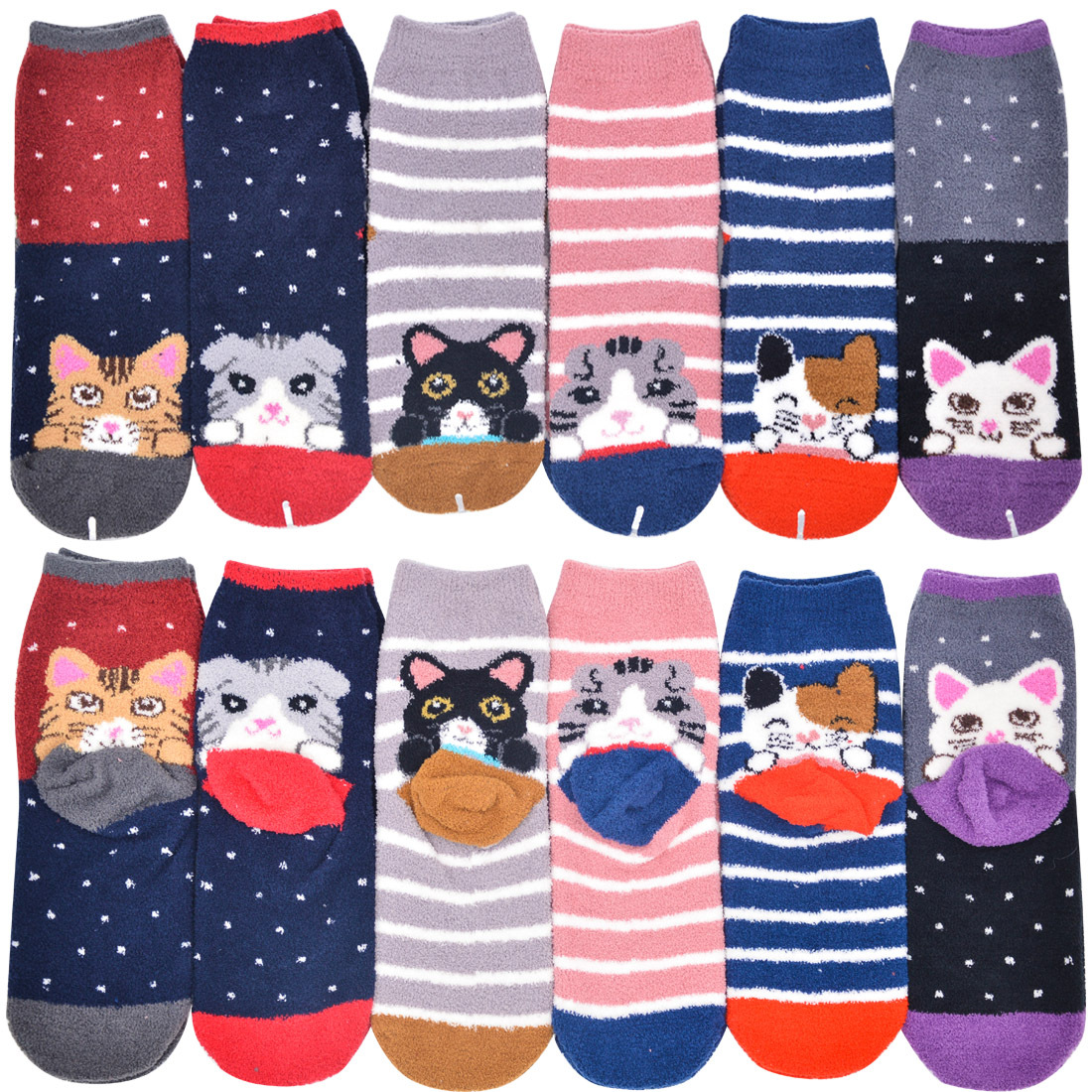 Women's Cartoon Style Cat Polyester Coral Fleece Crew Socks display picture 1