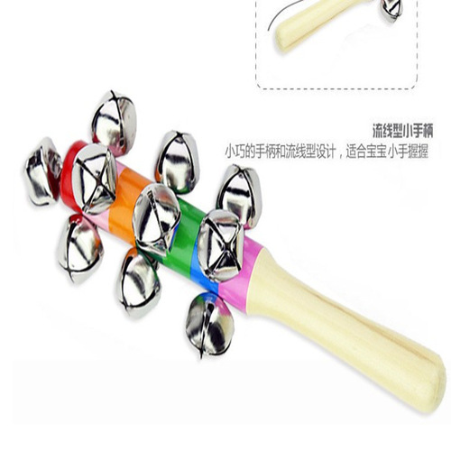 Wooden material baby toys Colorful rattle cross bell Newborn early education musical instrument
