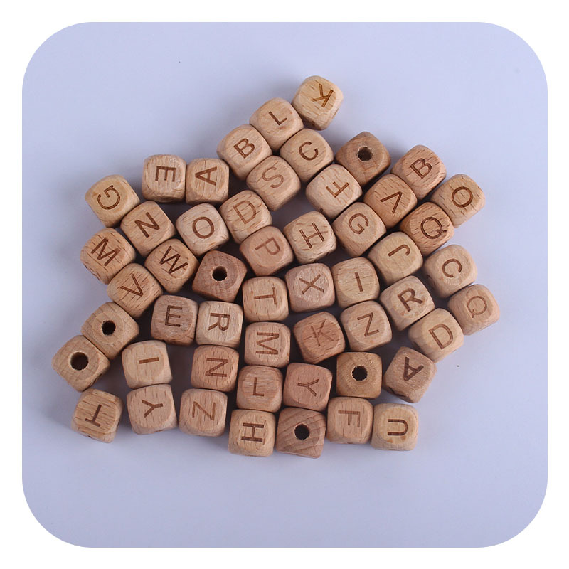 Suministros para bebés 26 letras inglesas haya joyería tesoro nombre palabra pezón cadena mordedor pulsera DIY Accesorios