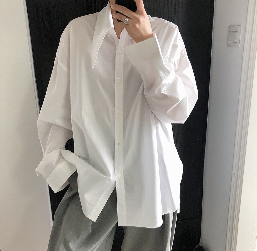 春季新时髦设计感复古小尖领廓形衬衫宽松显瘦百搭长袖衬衣女-阿里巴巴