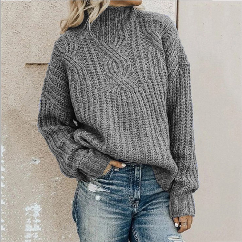 Novedades en Ropa Femenina Europea y Americana 2025, Suéter Nuevo para Mujer, Cuello Alto, Tejido Trenzado, Jersey