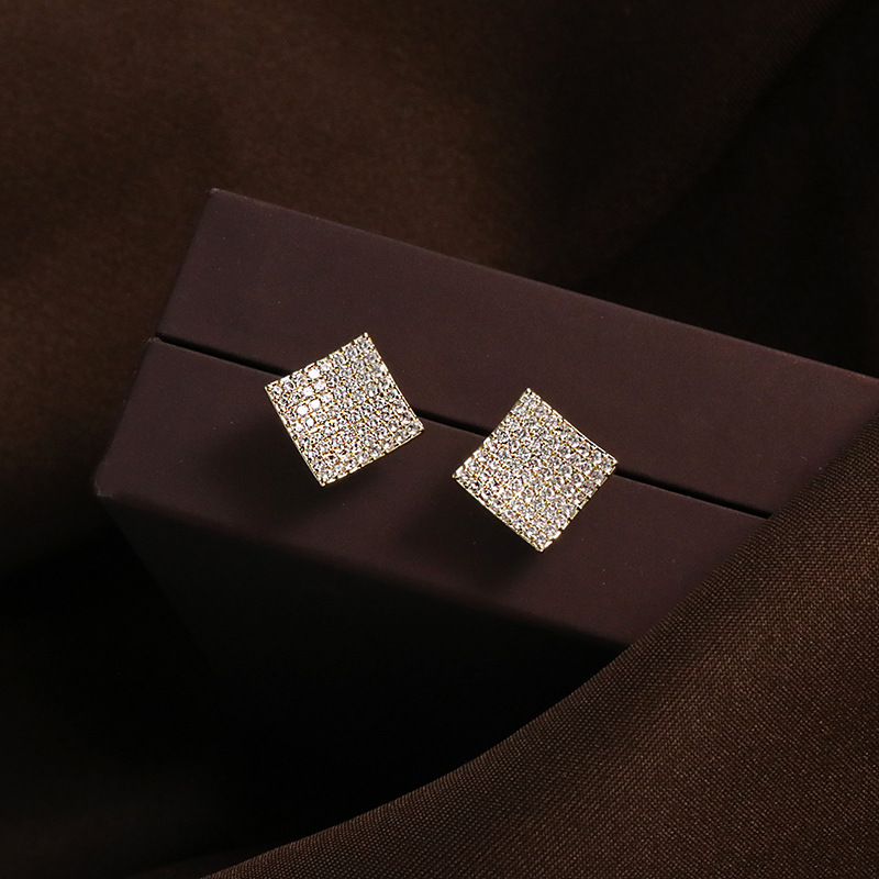 Square geometric small design elegant earrings with zircon