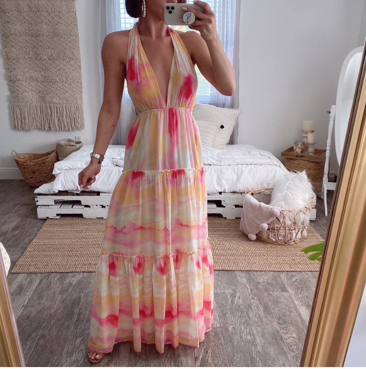 350g Weight Maxi Long Dress Dress Length Type Sleeveless Sleeve Length Swing Dress Dresses Type Polyester Fabric Type Mid Waist Waist Line Holiday, Daily Occasion V Neck Neckline Regular Fit Fit Type Floral Pattern Summer Season Women's Gender Printing Design Vacation Style Wholesale Women's Vacation Printing Floral Holiday Daily V Neck Sleeveless Swing Dress 4