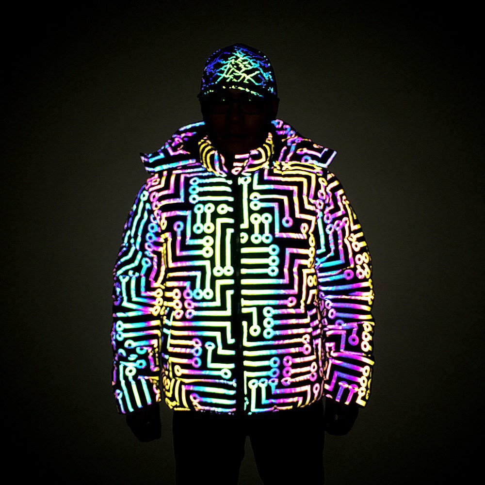 Herrenbekleidung bunter reflektierender Baumwollmantel mit abnehmbarer Kapuze und Baumwollmantel für Männer und Frauen_voghion.com