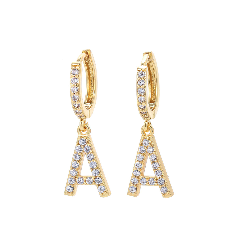 4g Weight Zircon Inlay Material Earrings Classification Anniversary, Business, Wedding, Travel, Birthday Occasion Copper Material Letter Pattern Women'S Gender Inlaid Zircon Design Gold, Silver Color Fashion Letter Single Large Size Earrings 9