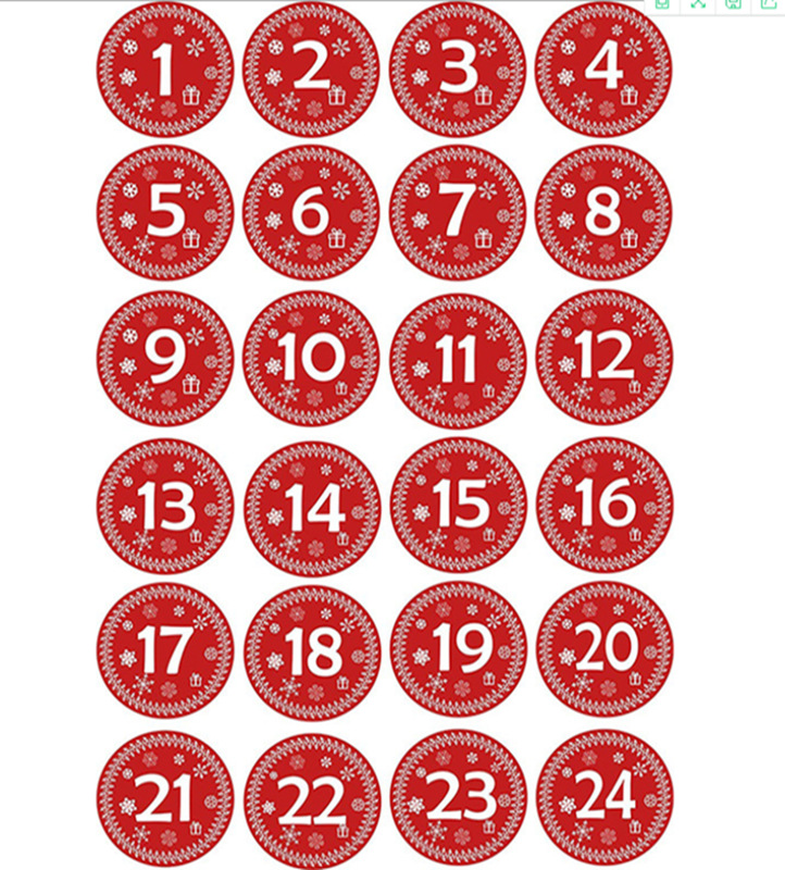 Calendario de Adviento con Pegatinas, Bolsas de Algodón y Lino Navideñas con Estampado Dorado, Bolsas de Regalo Navideñas, Juego de Bolsas para Dulces con Estampado Dorado, 24 Piezas