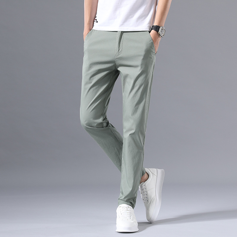 Pantalones casuales de hombre populares de calidad 2021 estilo coreano de moda slim fit pequeño algodón recto elástico pantalones transpirables para hombres