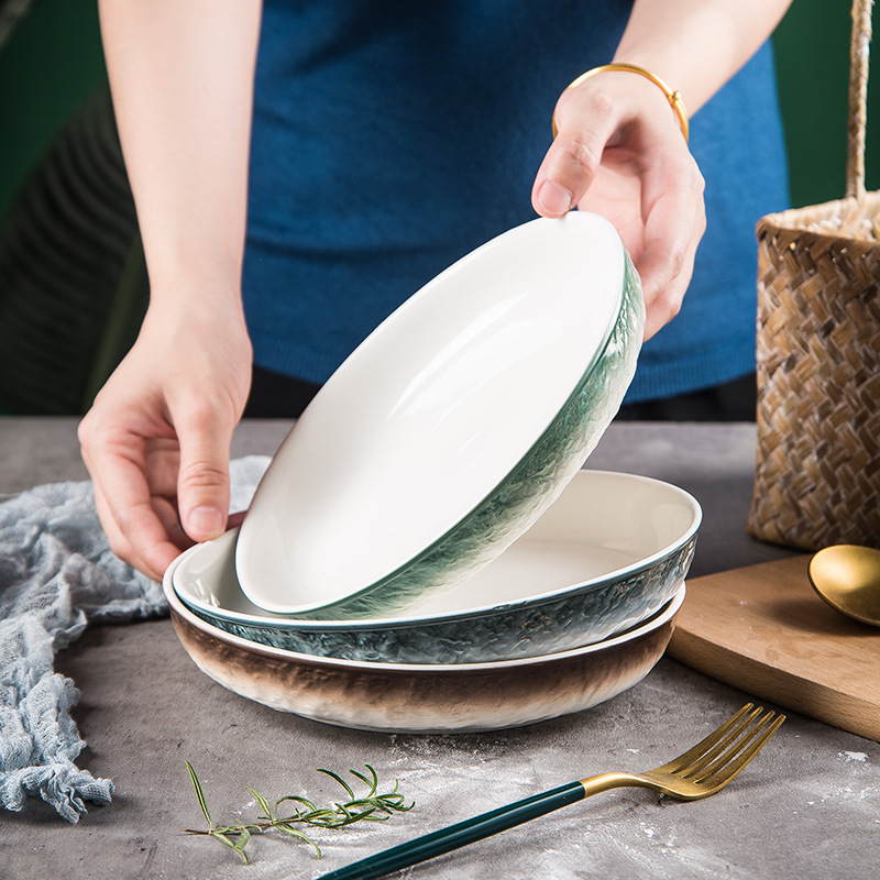 Nórdico ins Placa de cerámica creativa placa profunda Placa de pasta placa occidental Placa de carne Placa de desayuno personalizada vajilla del hotel