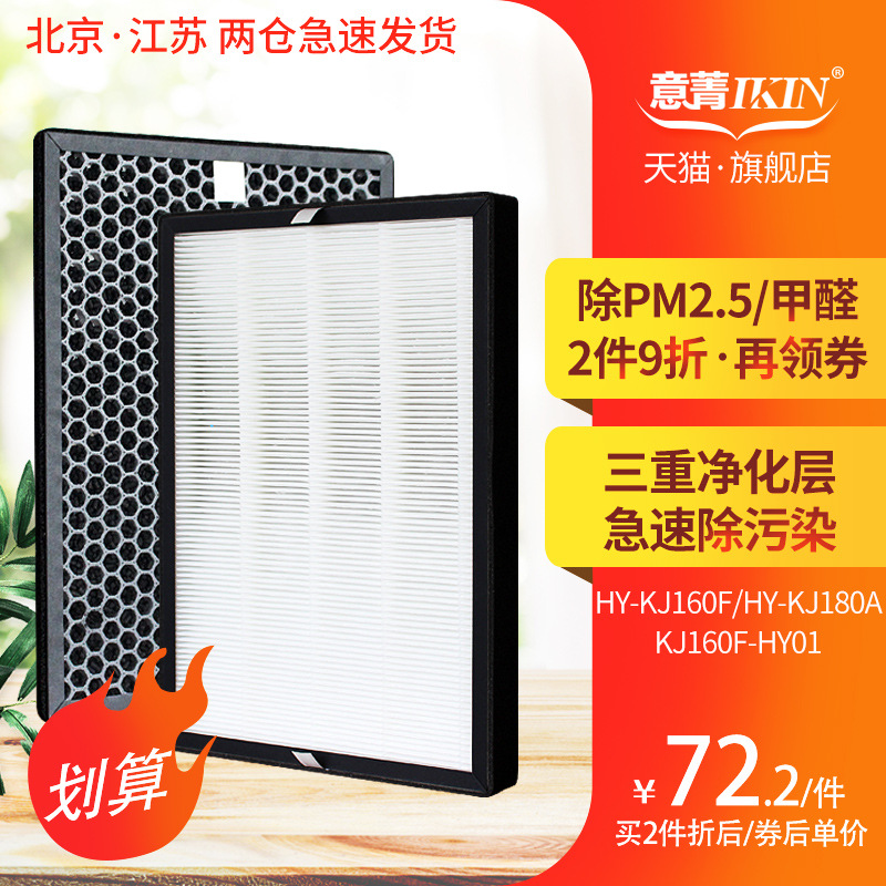 适配海尔空气净化器HY-KJ160F HY-KJ180A过滤网HEPA活性炭滤芯