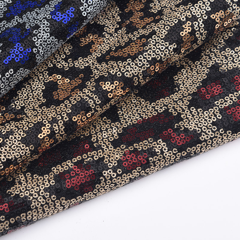 豹纹亮片布料加密亮片3mm珠片绣网纱底欧美服装演出服面料diy手工