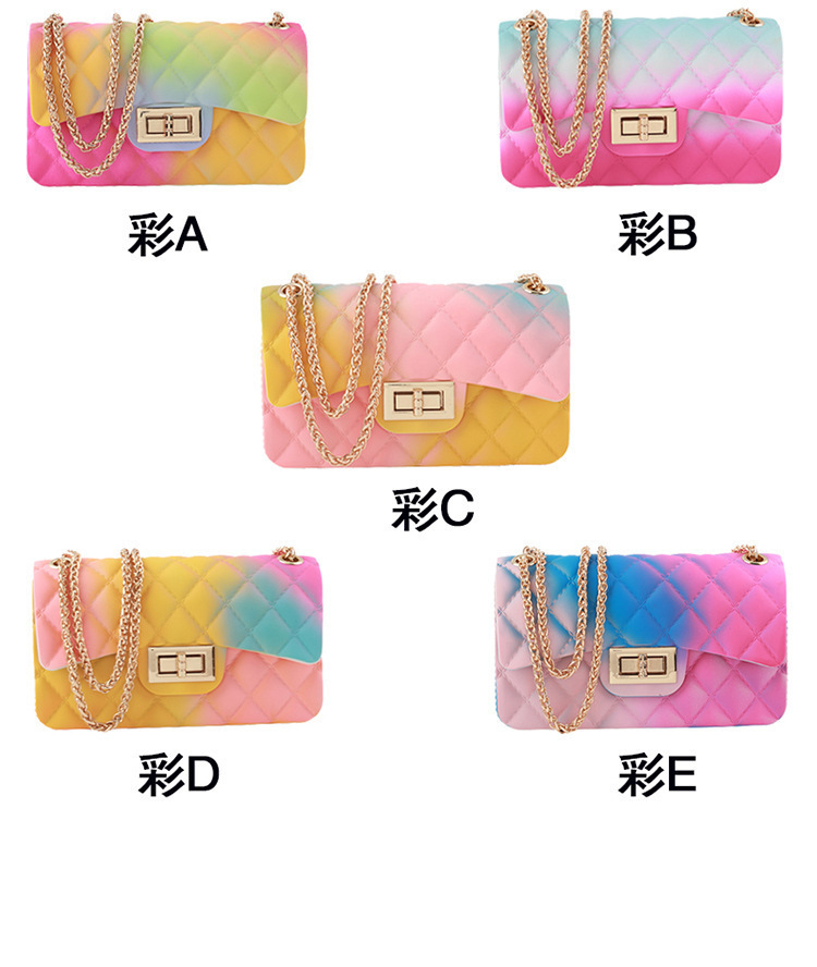 Clearance gradient graffiti colored jelly bag, diamond-shaped chain bag, small square bag for export, single-shoulder bag, crossbody bag Specification drawing