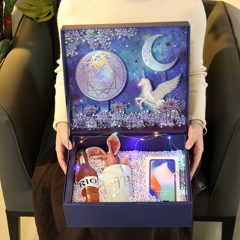 블루 페가수스 (빈 상자); 입체 선물 상자 선물 가방 카드 (32*28*11 cm)