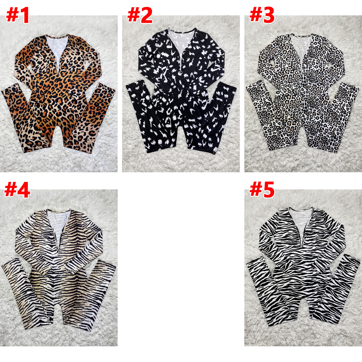 Women'S Casual Leopard Print Long Sleeve Pants Home Jumpsuit