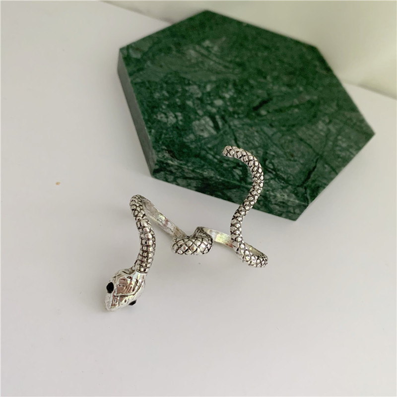 retro antique silver snake totem gemstone diamond exaggerated opening bracelet