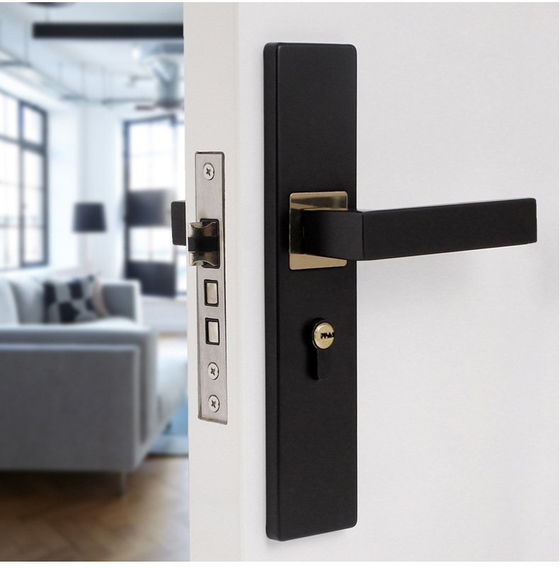 簡約室內木門鎖 臥室門鎖 室內執手鎖 通用機械門鎖 黑色軸承門鎖